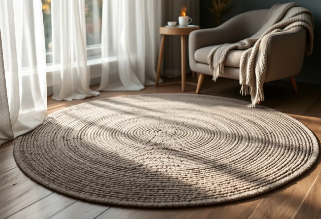 Hygge en clair-obscur : contraster lumière et matières avec un tapis scandinave rond