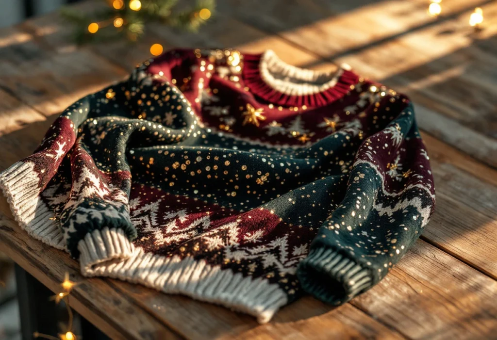 Mix & match paillettes + jacquard : l’équation mode du pull festif
