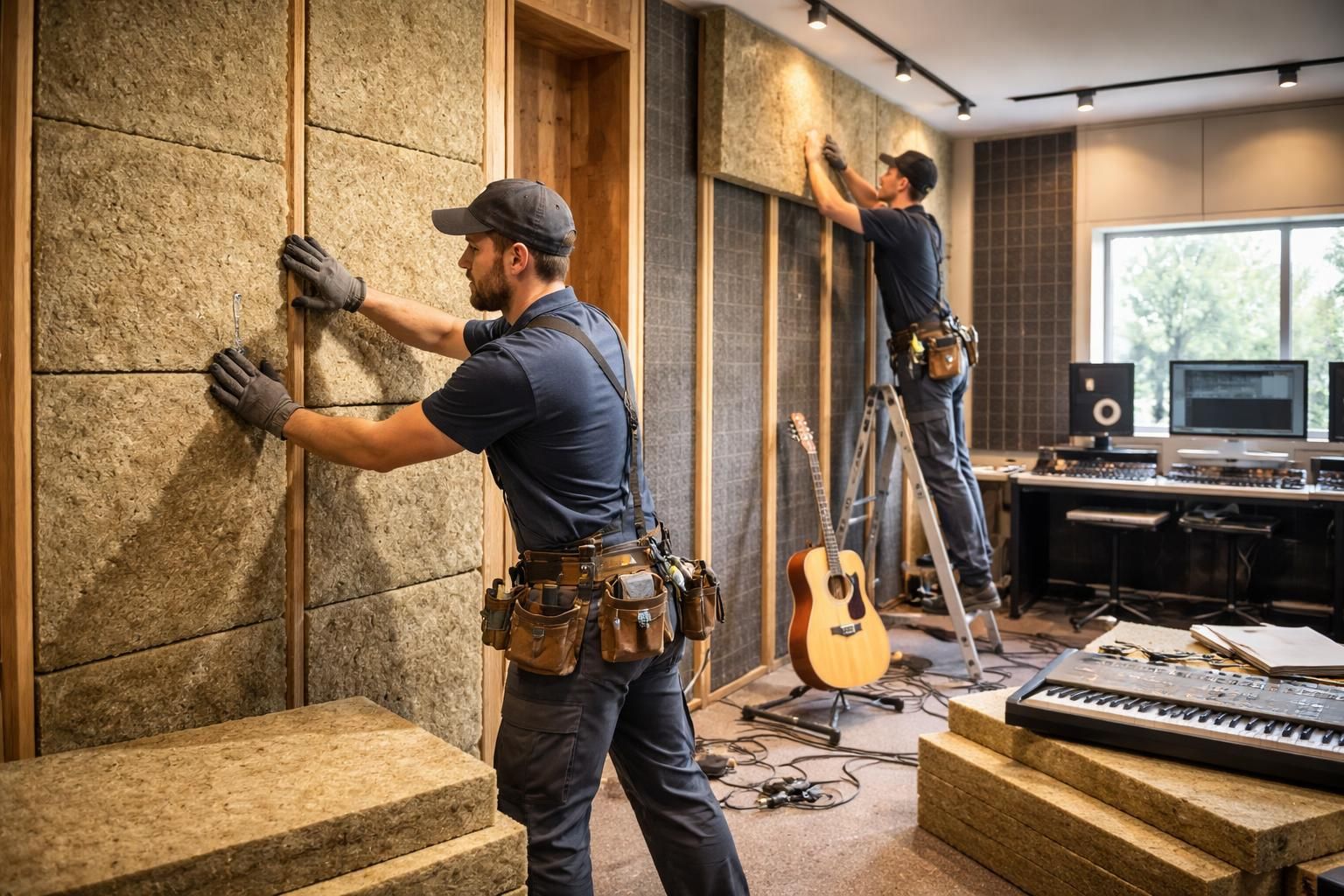 insonorisez efficacement votre studio de musique grâce à l'expertise d'artisans acousticiens et aux panneaux isolants professionnels rockwool pour un son optimal.