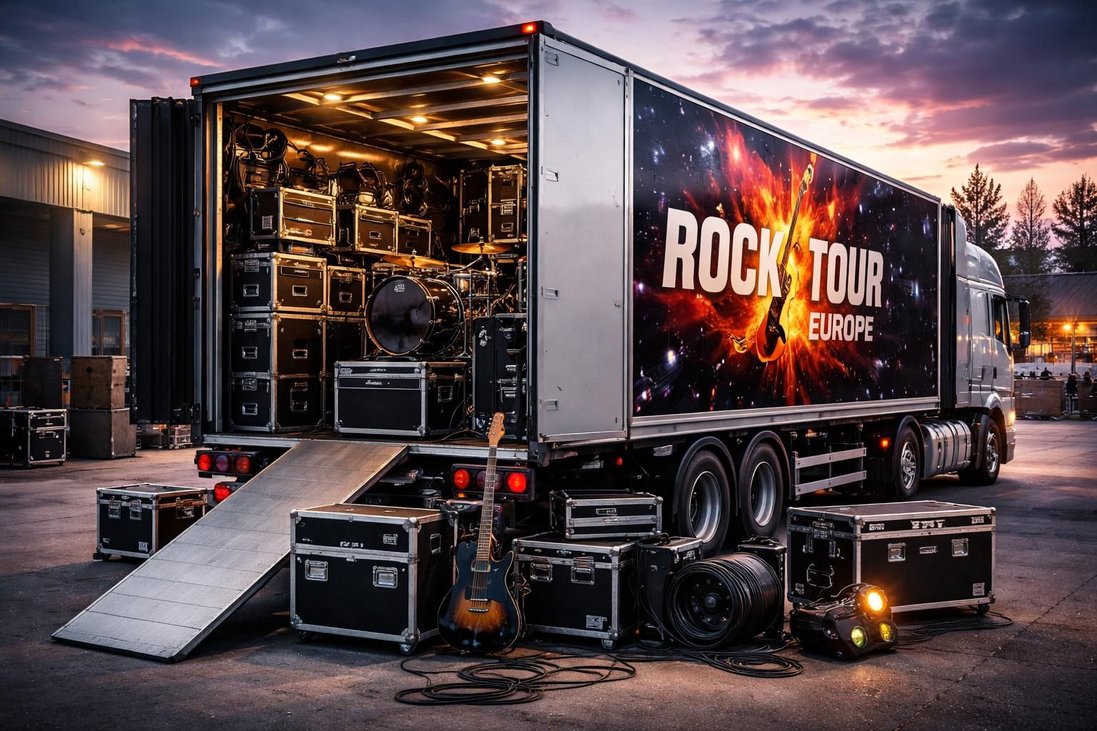 assurez le transport sécurisé de votre matériel de tournée rock partout en europe avec tour supply et production transport, spécialistes du transport pour concerts et événements musicaux.